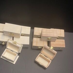 12New Wooden Trinket Boxes with Gold Clasps. 5-same: blond wood. 5-same. 2 odds